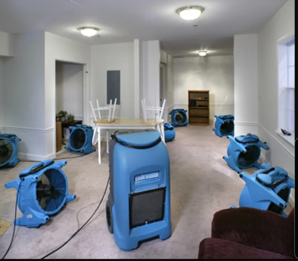 Air movers and dehumidifier setup for Water Extraction & Removal in Rayne