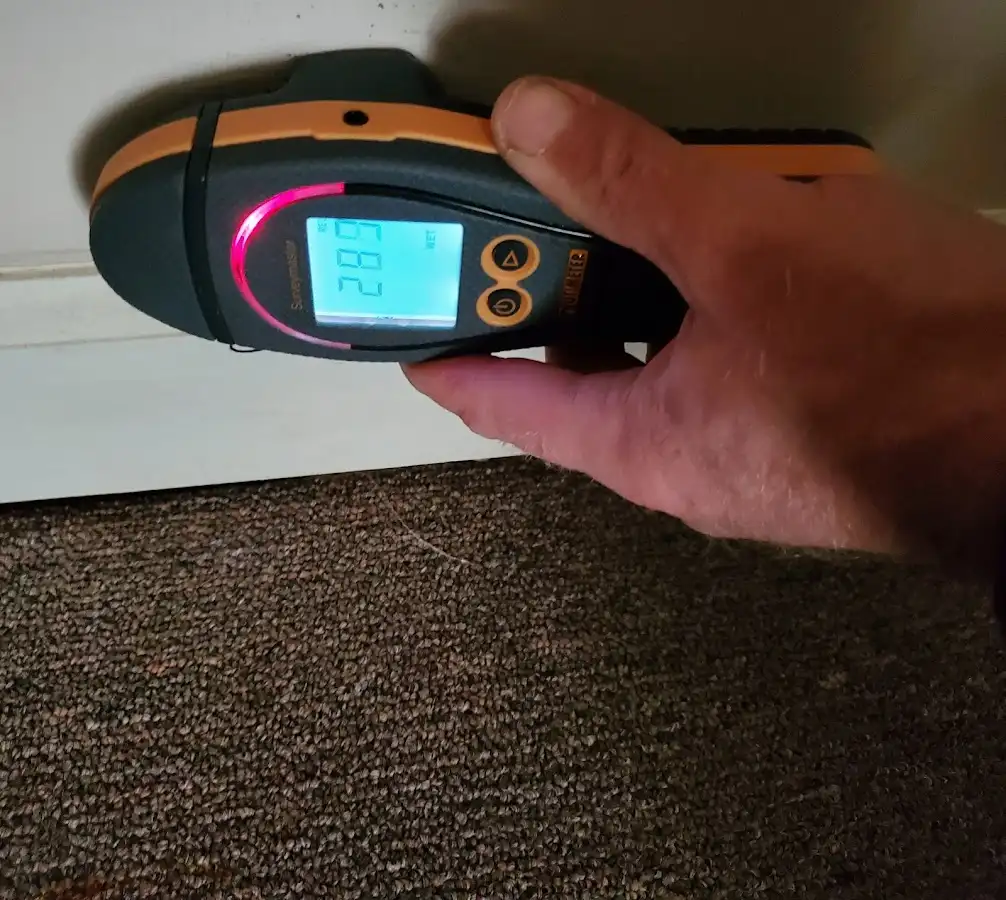 Moisture detection at baseboard during Sewage Cleanup & Sanitation in Rayne